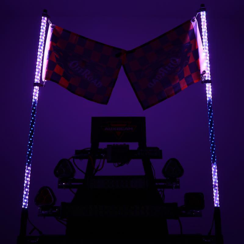 3FT/4FT LED RGB Whip Lights with Bluetooth/ Remote Controlled & Black Universal Flagpole Light Mount for all UTVs with 1.75" to 2" Roll Cage - Image 16