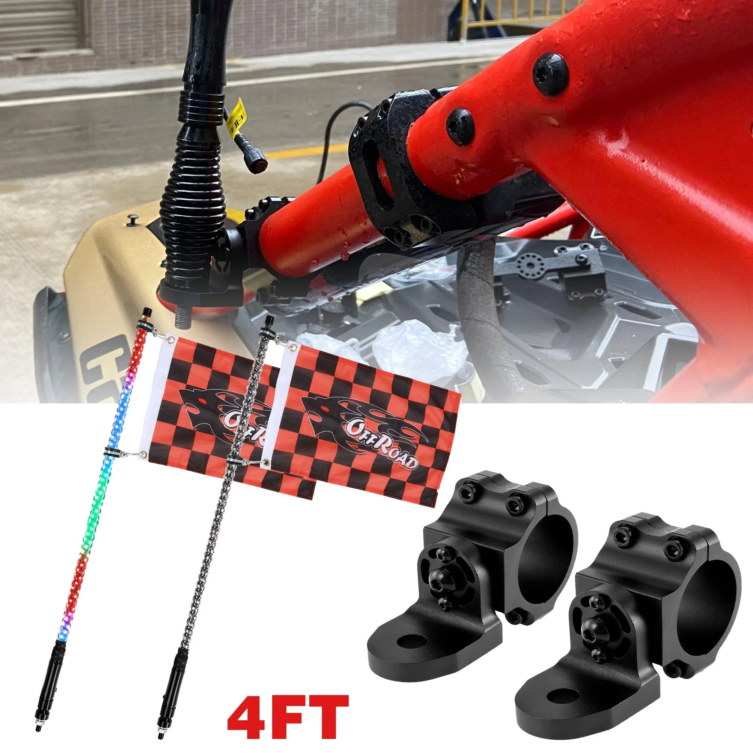 3FT/4FT LED RGB Whip Lights with Bluetooth/ Remote Controlled & Black Universal Flagpole Light Mount for all UTVs with 1.75" to 2" Roll Cage - Image 23