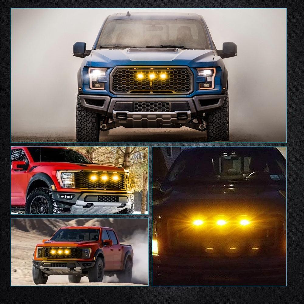 (3pcs/set)  LED Front Grille Lights Raptor Style Amber Light Universal Car Modification (Amber shell/ Smoked shell） - Image 4