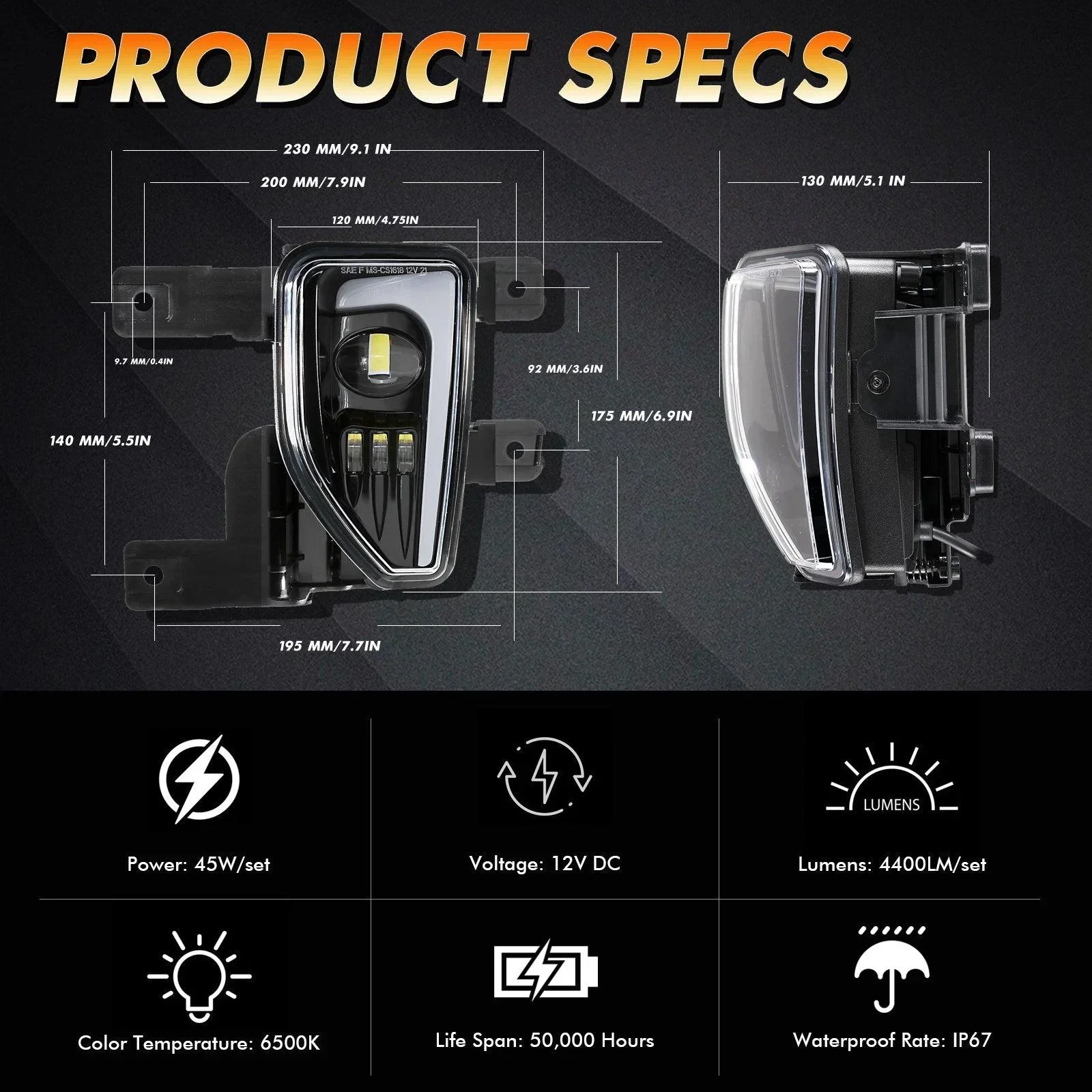 (2pcs/set) 45W DOT Approved LED Fog Lights with DRL for 2016-2018 Chevy Silverado 1500 (Black/Chrome) - Image 6