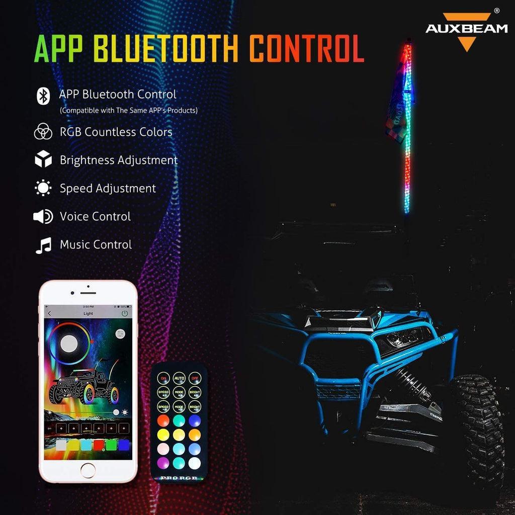 2Pcs 4FT RGB LED Whip Lights with Turn Signal & Brake Light + RGB LED Rock Lights Set with Bluetooth Controlled - Image 11