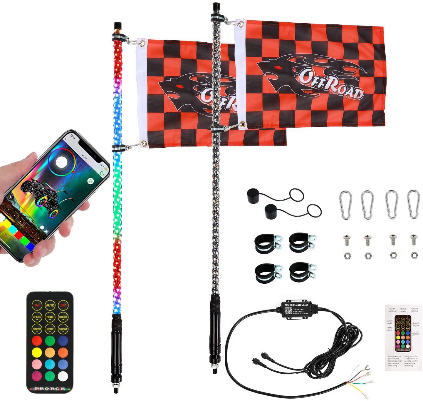 2Pcs 4FT RGB LED Whip Lights with Turn Signal & Brake Light + RGB LED Rock Lights Set with Bluetooth Controlled - Image 14