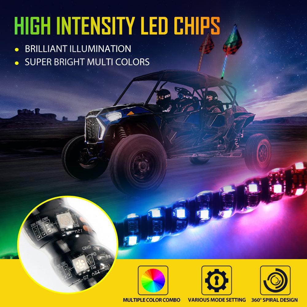 2Pcs 4FT RGB LED Whip Lights with Turn Signal & Brake Light + RGB LED Rock Lights Set with Bluetooth Controlled - Image 4