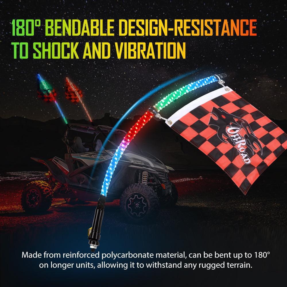 2Pcs 4FT RGB LED Whip Lights with Turn Signal & Brake Light + RGB LED Rock Lights Set with Bluetooth Controlled - Image 5