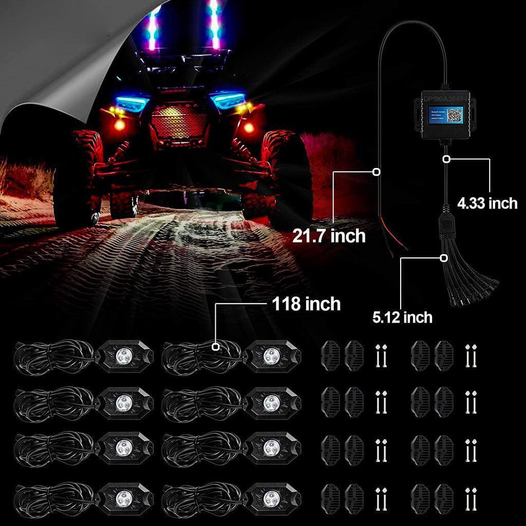 2Pcs 4FT RGB LED Whip Lights with Turn Signal & Brake Light + RGB LED Rock Lights Set with Bluetooth Controlled - Image 8