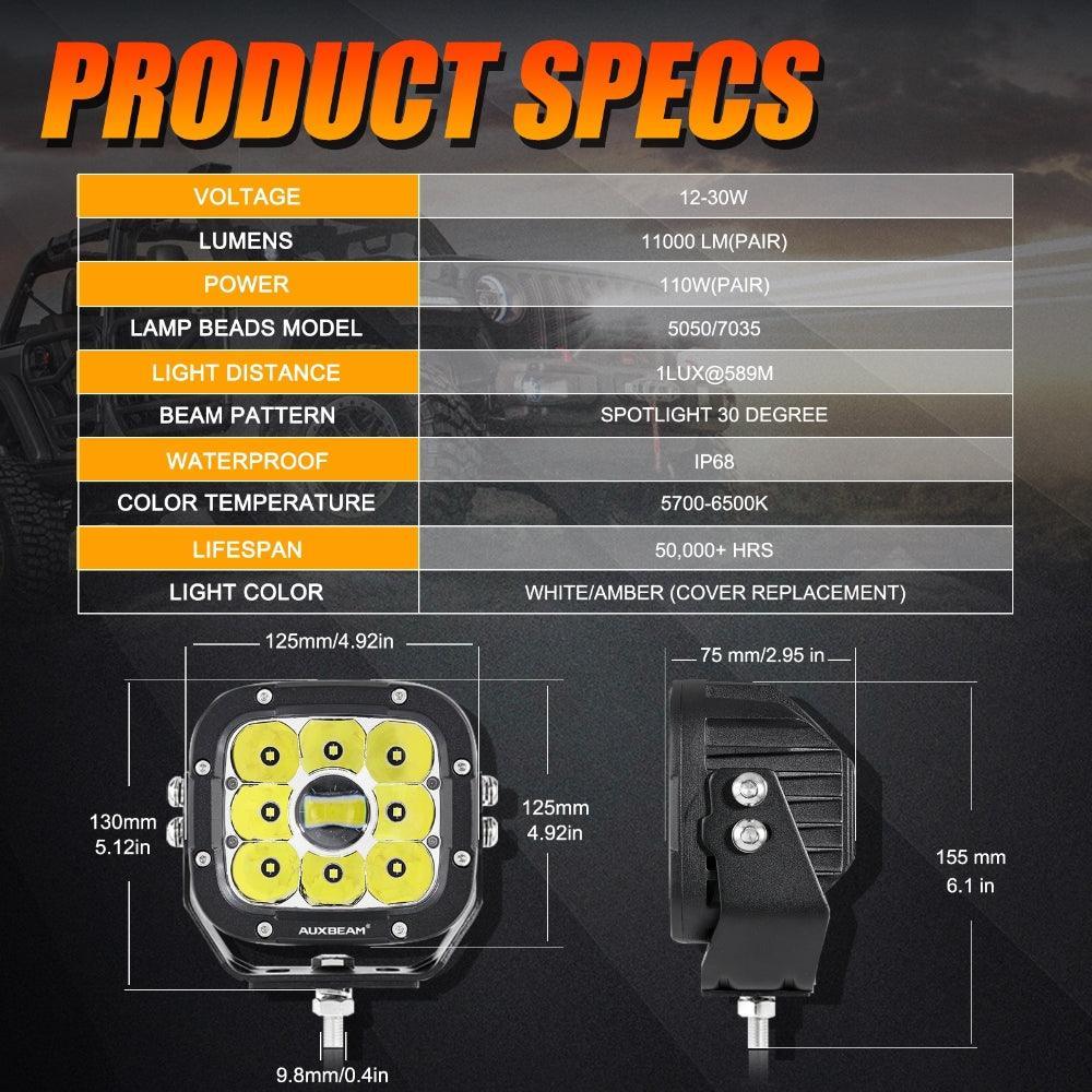 5 Inch 110W White/Amber LED Driving Lights Pods Light with A-Pillar Mounting Bracket For Ford Bronco 2/4 Door 2021 2022 - Image 7