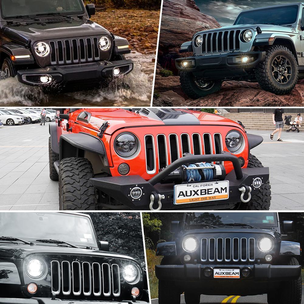 7'' LED Halo Headlights & 4'' 30W LED Fog Lights With White DRL with Amber Turn Signal For Jeep Wrangler2007-2018 JK - Image 11