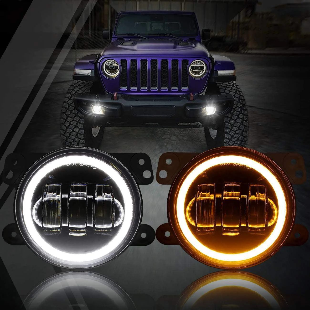 7'' LED Halo Headlights & 4'' 30W LED Fog Lights With White DRL with Amber Turn Signal For Jeep Wrangler2007-2018 JK - Image 14