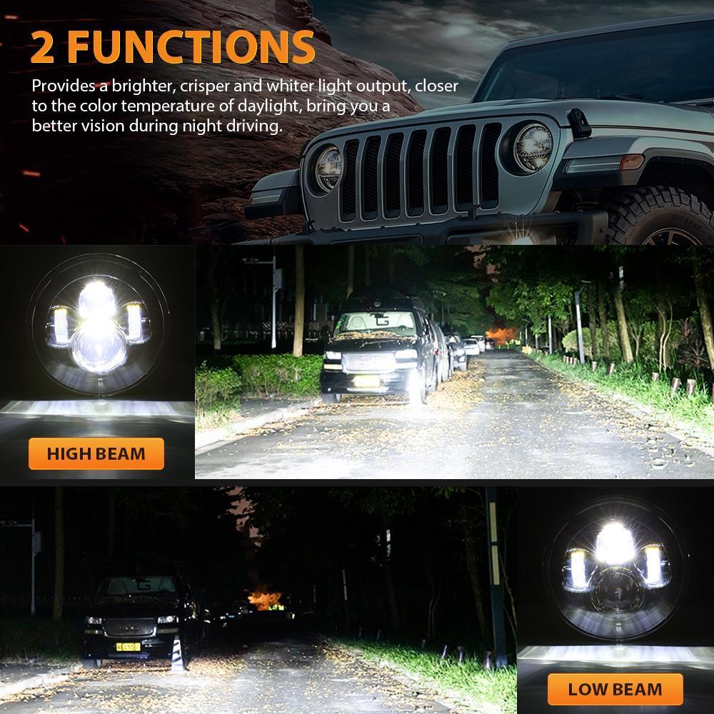 7'' LED Halo Headlights & 4'' 30W LED Fog Lights With White DRL with Amber Turn Signal For Jeep Wrangler2007-2018 JK - Image 6