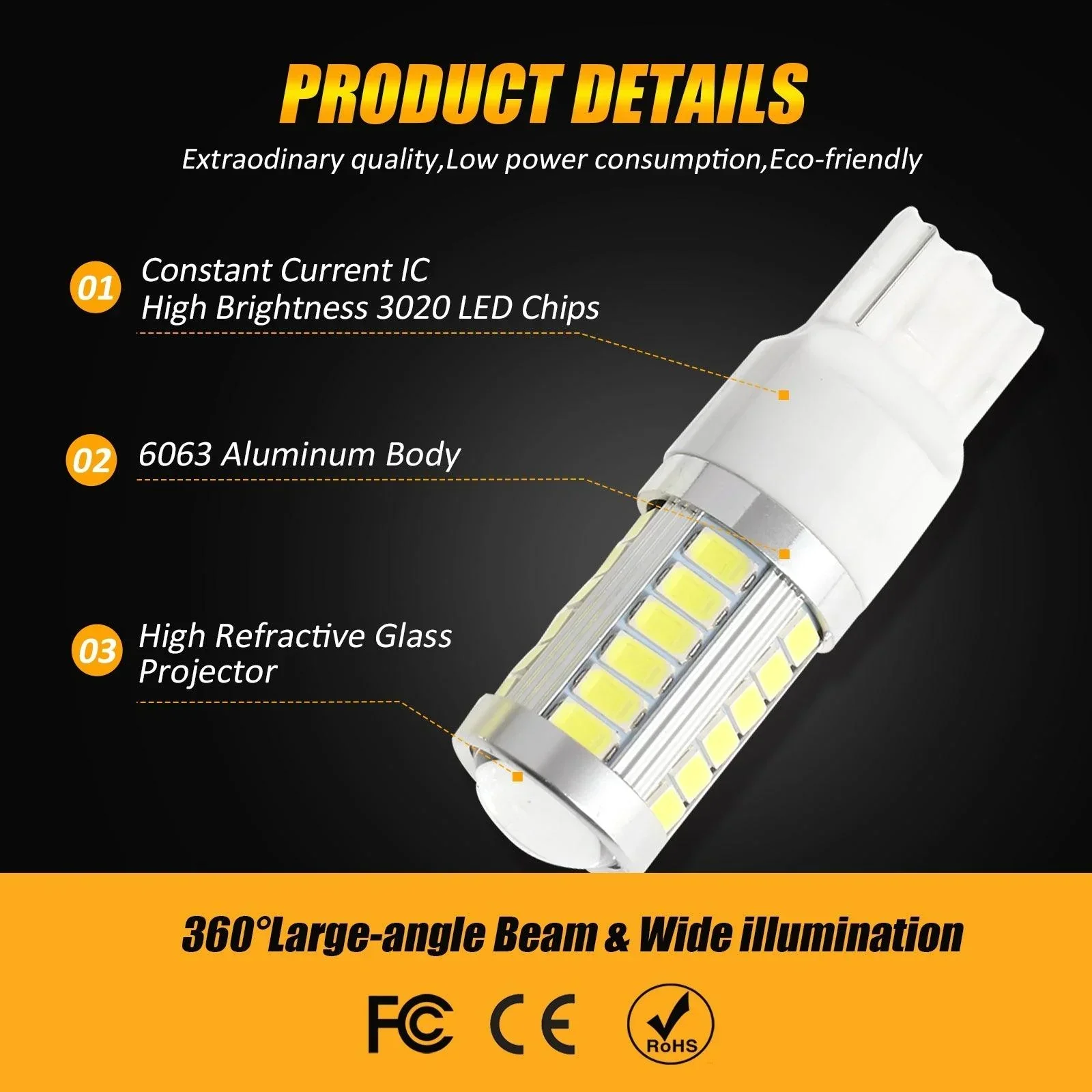7440 7440A LED Backup Reverse/Turn Signal/Brake Tail Light Bulbs 20W 4000LM 6500K White 33LED Series | 2 Bulbs - Image 5