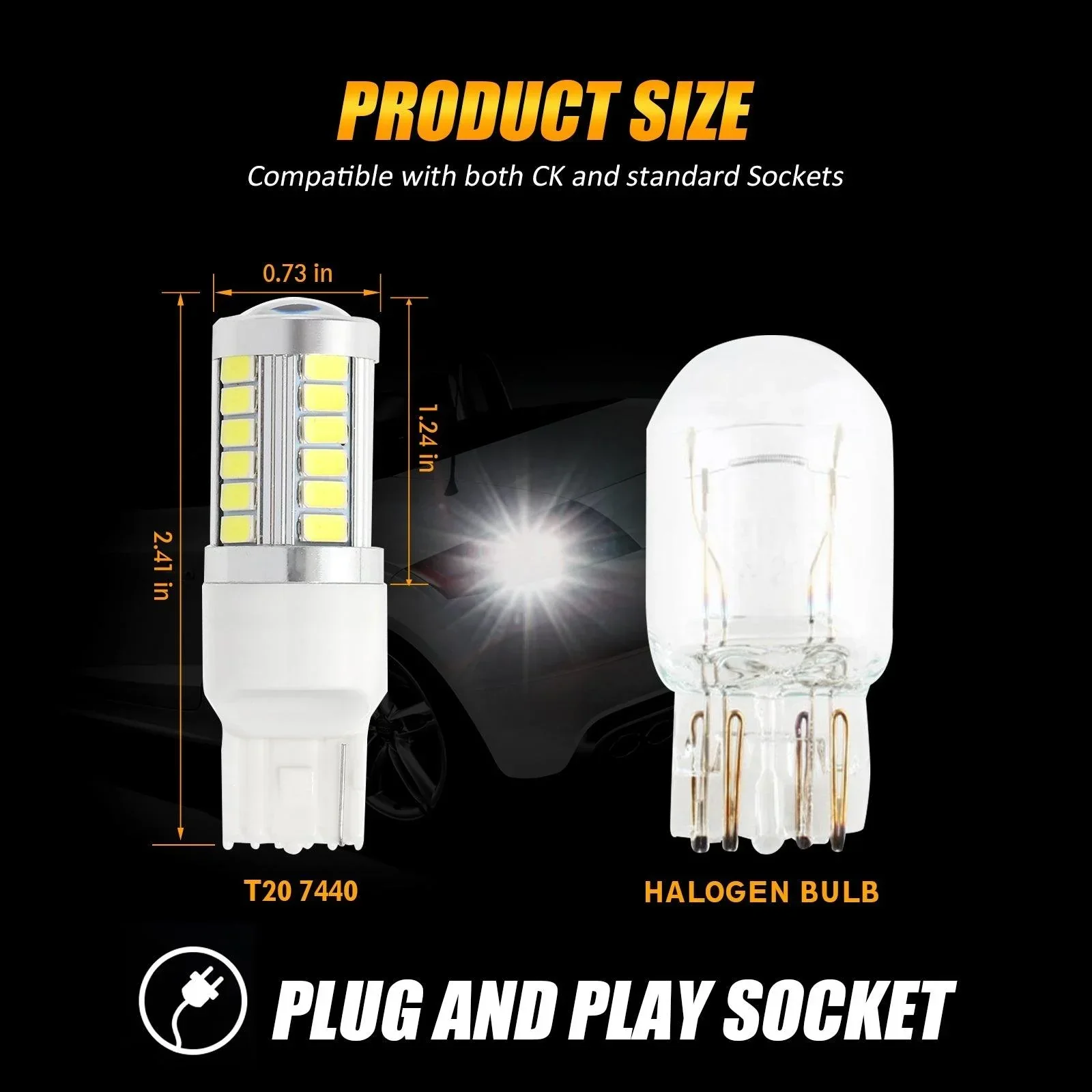 7440 7440A LED Backup Reverse/Turn Signal/Brake Tail Light Bulbs 20W 4000LM 6500K White 33LED Series | 2 Bulbs - Image 6