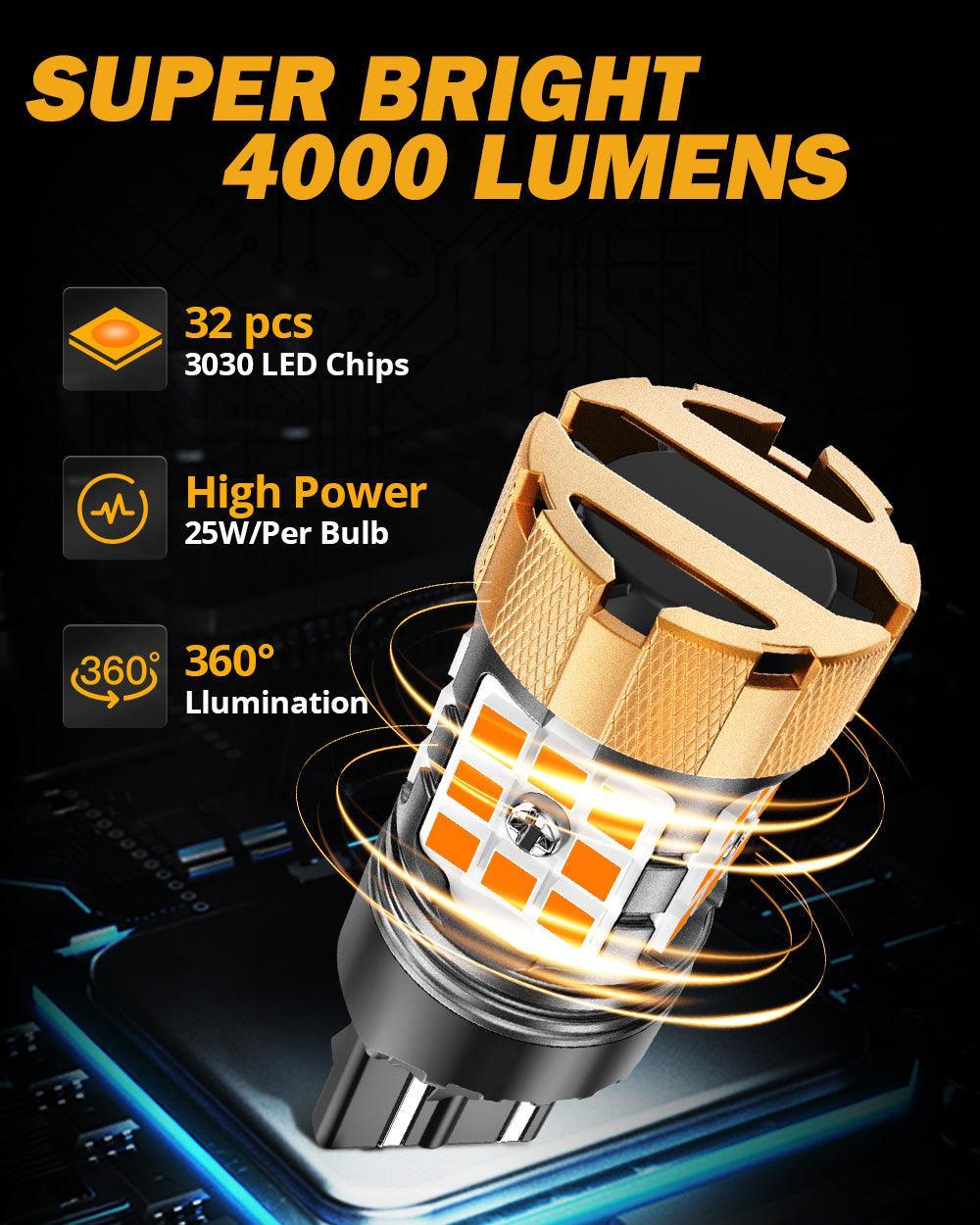 🆕T20 7443 7440 LED Turn Signal Light Rear/Front, Side Marker Light Bulbs 50W 4000LM CAN-Bus Error Free 3000K Amber B21-PRO Series |2 Bulbs - Image 4