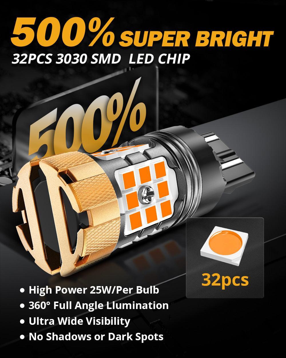 🆕T20 7443 7440 LED Turn Signal Light Rear/Front, Side Marker Light Bulbs 50W 4000LM CAN-Bus Error Free 3000K Amber B21-PRO Series |2 Bulbs - Image 5