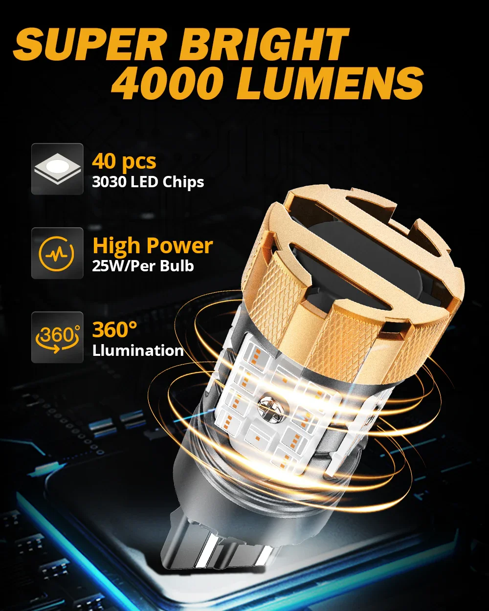 🆕T20 7443 7440 LED Brake/Tail Light Bulbs 50W 4000LM CAN-Bus Error Free Red B21-PRO Series | 2 Bulbs - Image 4