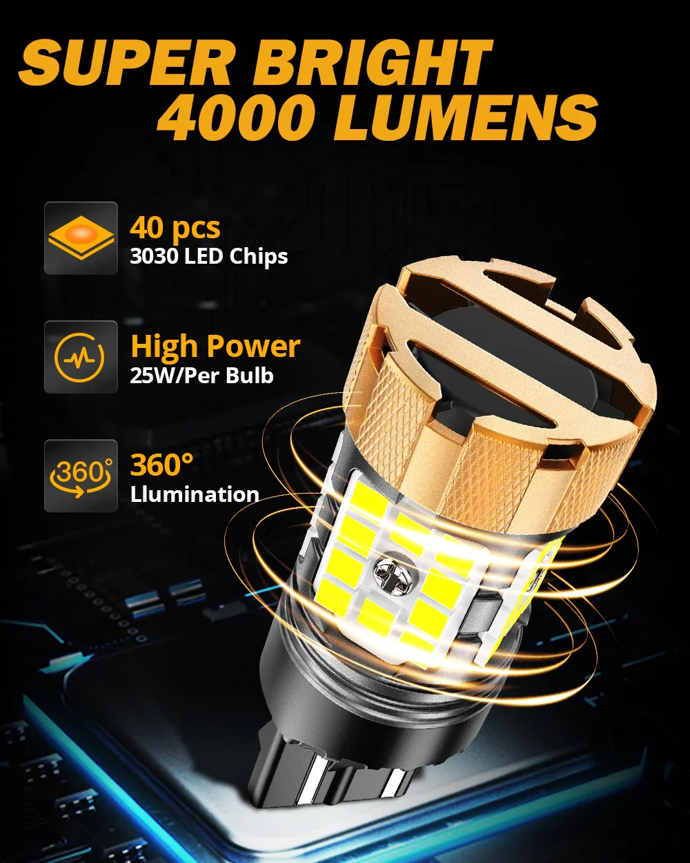 🆕T20 7443 7440 LED Backup Reverse/Turn Signal/Brake Tail Light Bulbs 50W 4000LM CAN-Bus Error Free 6500K White B21-PRO Series | 2 Bulbs - Image 4