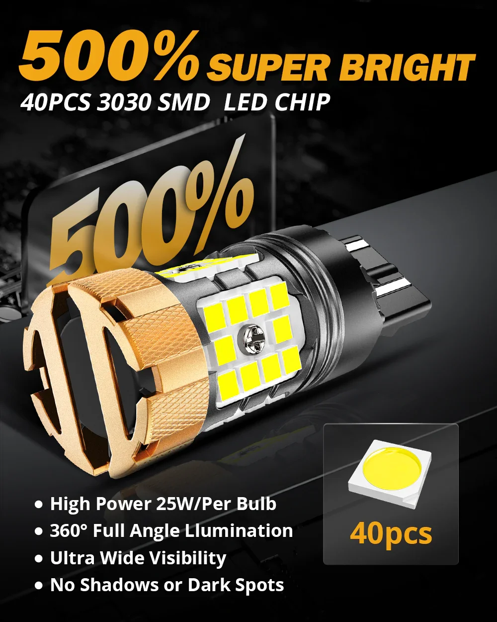 🆕T20 7443 7440 LED Backup Reverse/Turn Signal/Brake Tail Light Bulbs 50W 4000LM CAN-Bus Error Free 6500K White B21-PRO Series | 2 Bulbs - Image 5