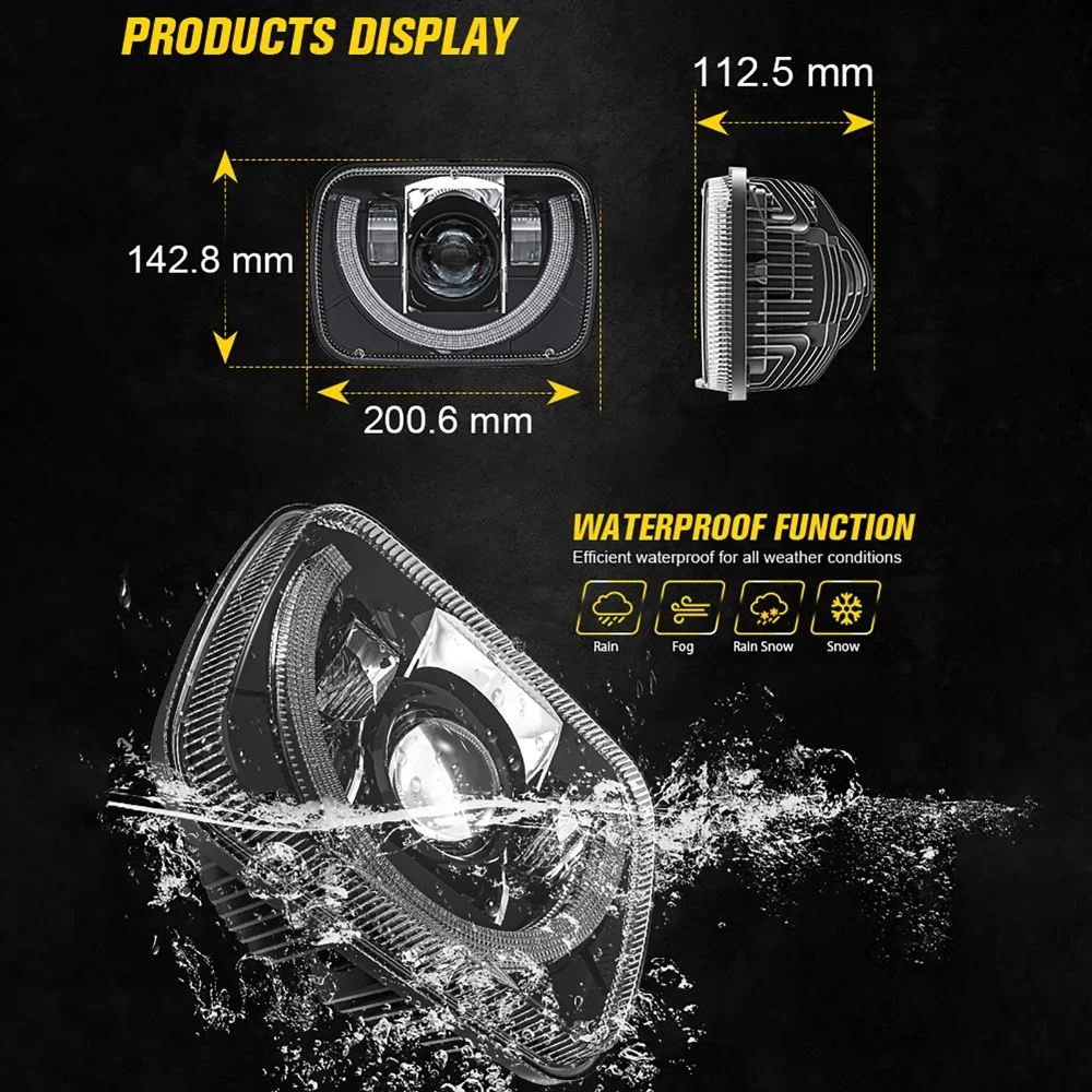 7x6 Inch Sealed Beam LED Headlights with Hi-Lo Beam & Amber Turn Signal White DRL for Jeep Cherokee XJ/Wrangler YJ/Comanche MJ - Image 3
