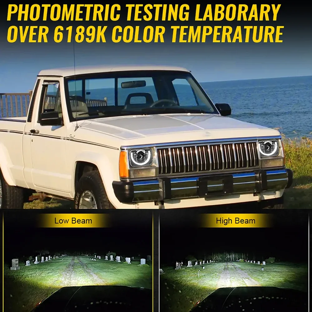 7x6 Inch Sealed Beam LED Headlights with Hi-Lo Beam & Amber Turn Signal White DRL for Jeep Cherokee XJ/Wrangler YJ/Comanche MJ - Image 5