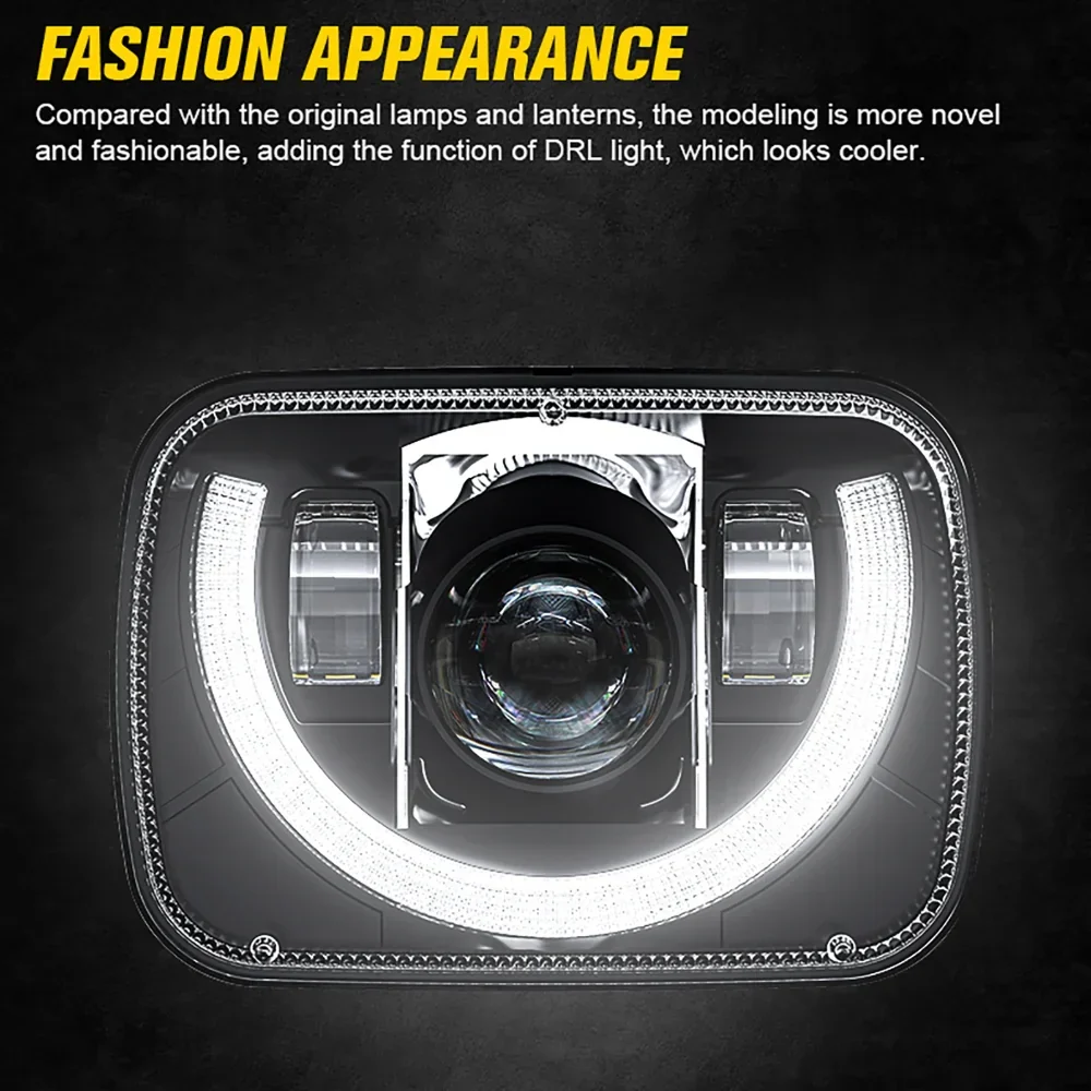 7x6 Inch Sealed Beam LED Headlights with Hi-Lo Beam & Amber Turn Signal White DRL for Jeep Cherokee XJ/Wrangler YJ/Comanche MJ - Image 6