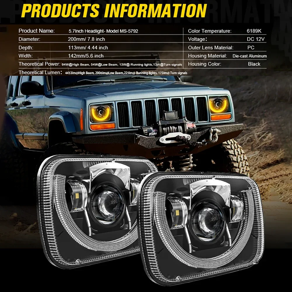 7x6 Inch Sealed Beam LED Headlights with Hi-Lo Beam & Amber Turn Signal White DRL for Jeep Cherokee XJ/Wrangler YJ/Comanche MJ - Image 7