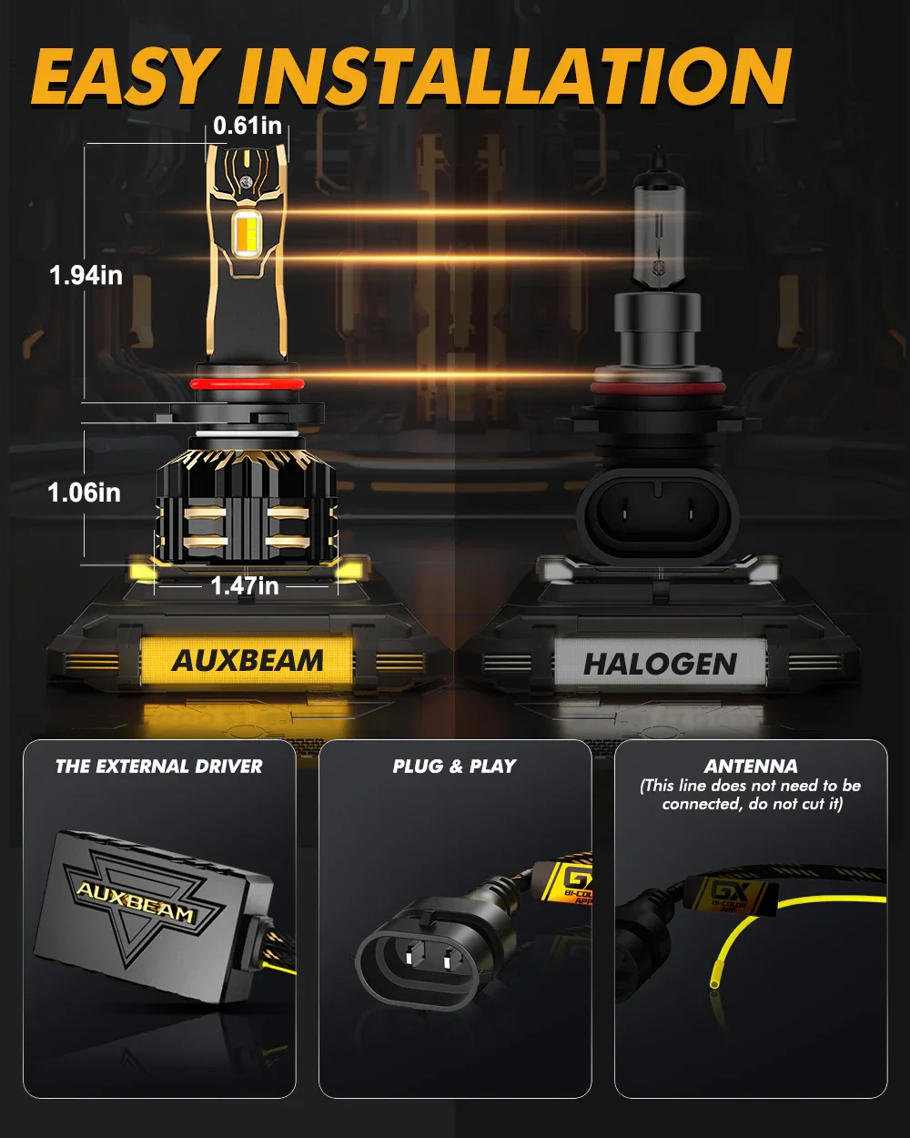 🆕9012/HIR2 LED Headlight Bulbs 110W 25000LM GX Bi-Color Smart Series, with App Control Via Bluetooth & Dual Color Switchback | 2 Bulbs - Image 10