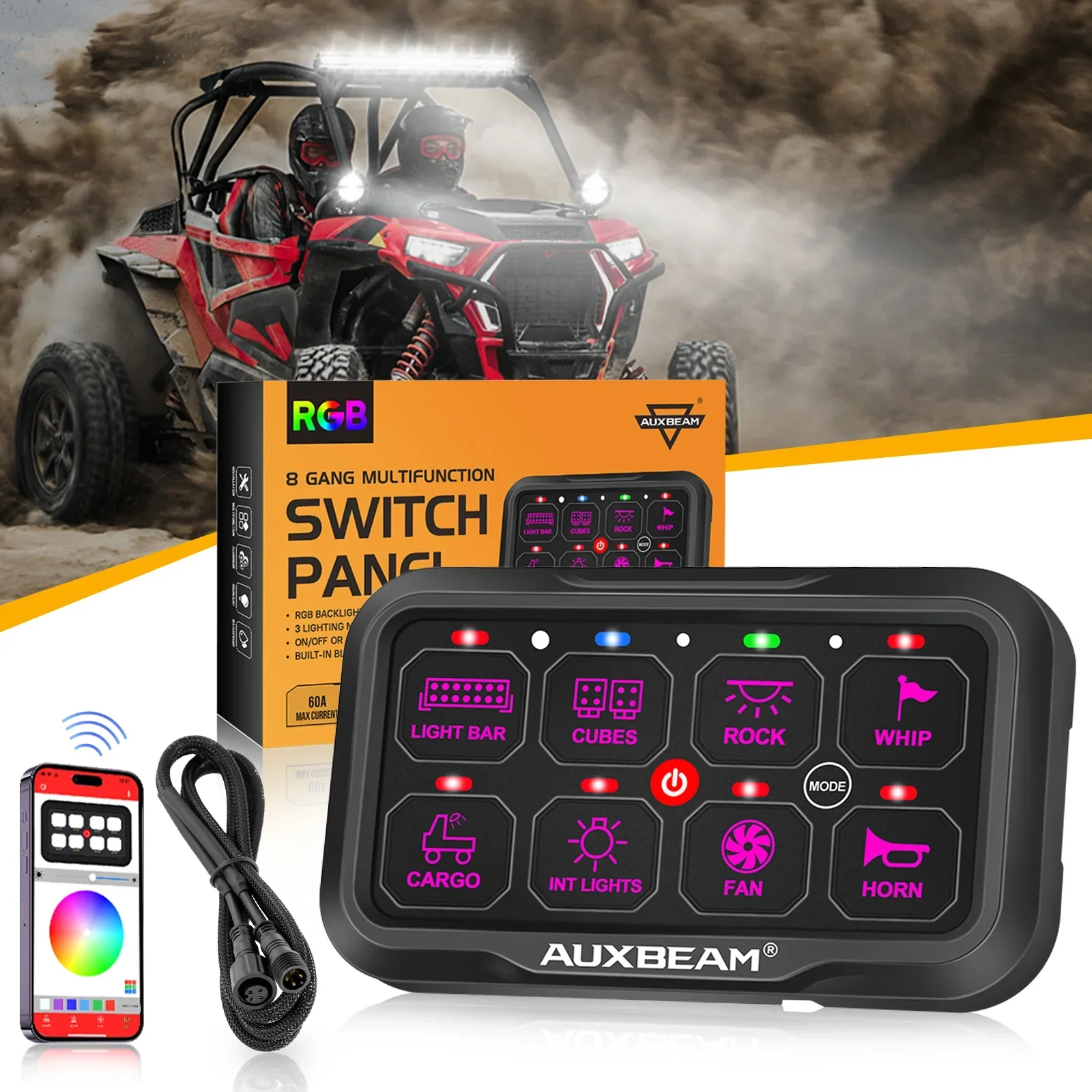 AR-800 Multifunction RGB Switch Panel with Bluetooth Controlled & 47 Inch Extension Cable(Optional) for Polaris RZR XP Turbo / Turbo S 2016 2017 2018 2019 2020 2021 - Image 10