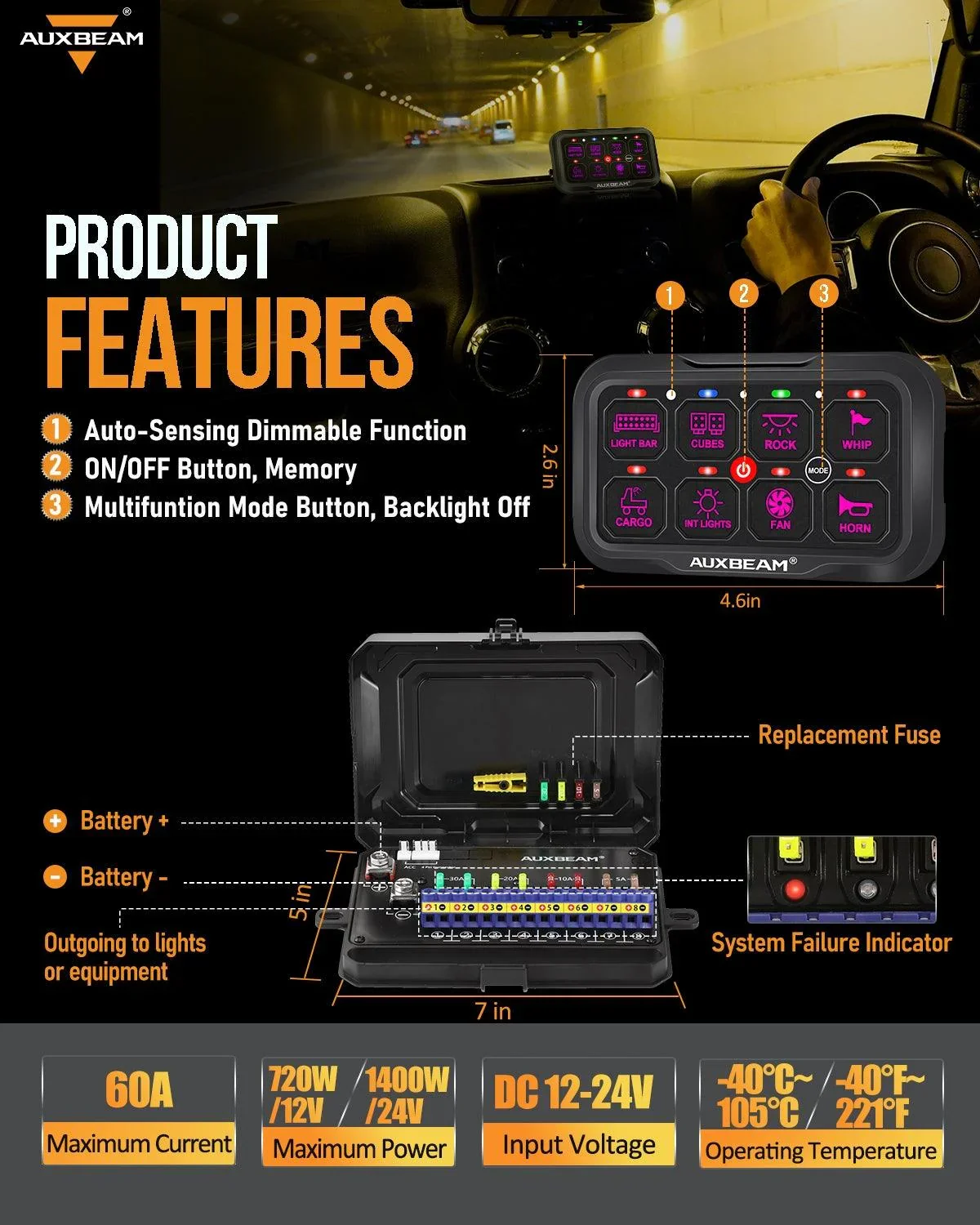 AR-800 Multifunction RGB Switch Panel with Bluetooth Controlled & 47 Inch Extension Cable(Optional) for GMC - Image 6