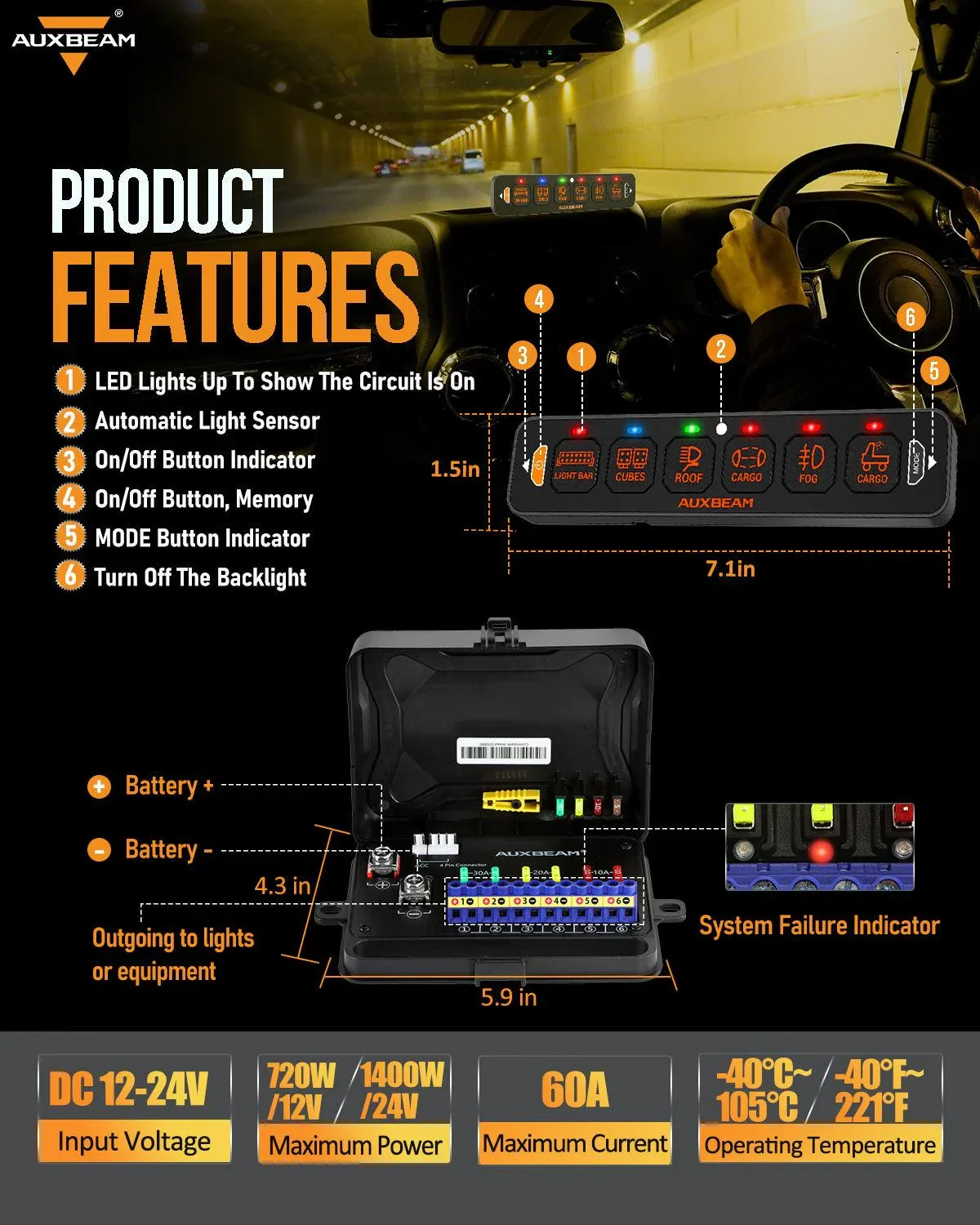 AS Series 6 Gang (AS-R60) RGB Slim Switch Panel, Toggle/ Momentary/ Pulsed Mode Supported(One-Sided Outlet) - Image 3