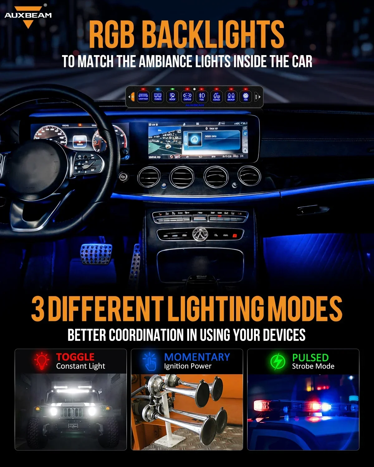 AS Series 8 Gang (AS-R80) RGB Slim Switch Panel, Toggle/ Momentary/ Pulsed Mode Supported(One-Sided Outlet) - Image 2
