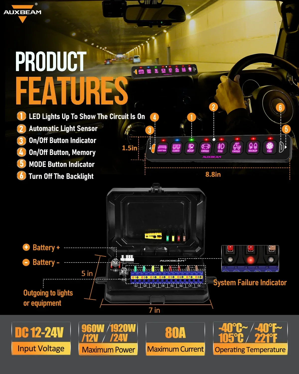 AS Series 8 Gang (AS-R80) RGB Slim Switch Panel, Toggle/ Momentary/ Pulsed Mode Supported(One-Sided Outlet) - Image 3
