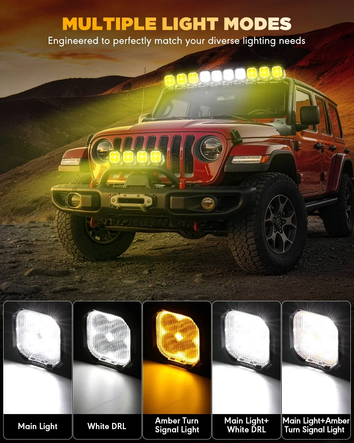 Color Play Series 3 Inch 100W Fog Lights Off Road Lights with White DRL & Amber Turn Signal Lights - Image 3
