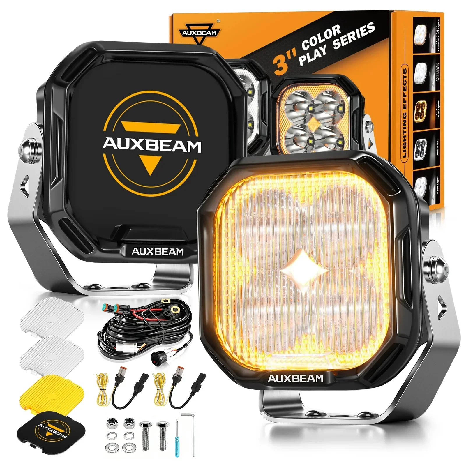 Color Play Series 3 Inch 100W Fog Lights Off Road Lights with White DRL & Amber Turn Signal Lights - Image 9
