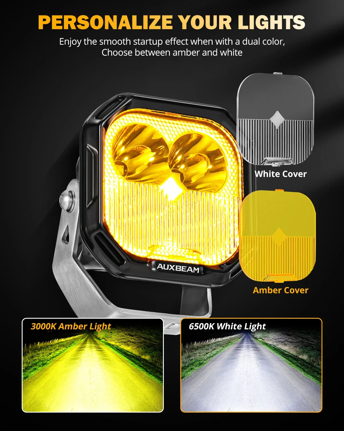 Color Play Series 3 Inch 100W LED Pod Lights Off Road Lights with White DRL & Amber Turn Signal Lights - Image 10