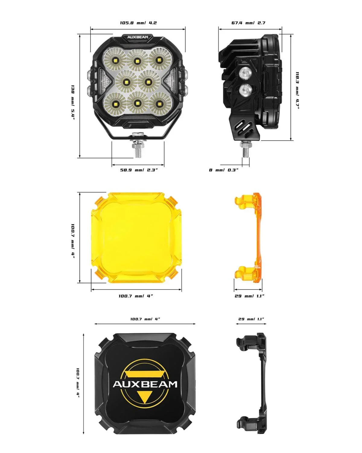 CUBE-Z Series 4 Inch Flood LED Pod Lights Off Road Lights with White DRL & Amber Turn Signal Lights - Image 12