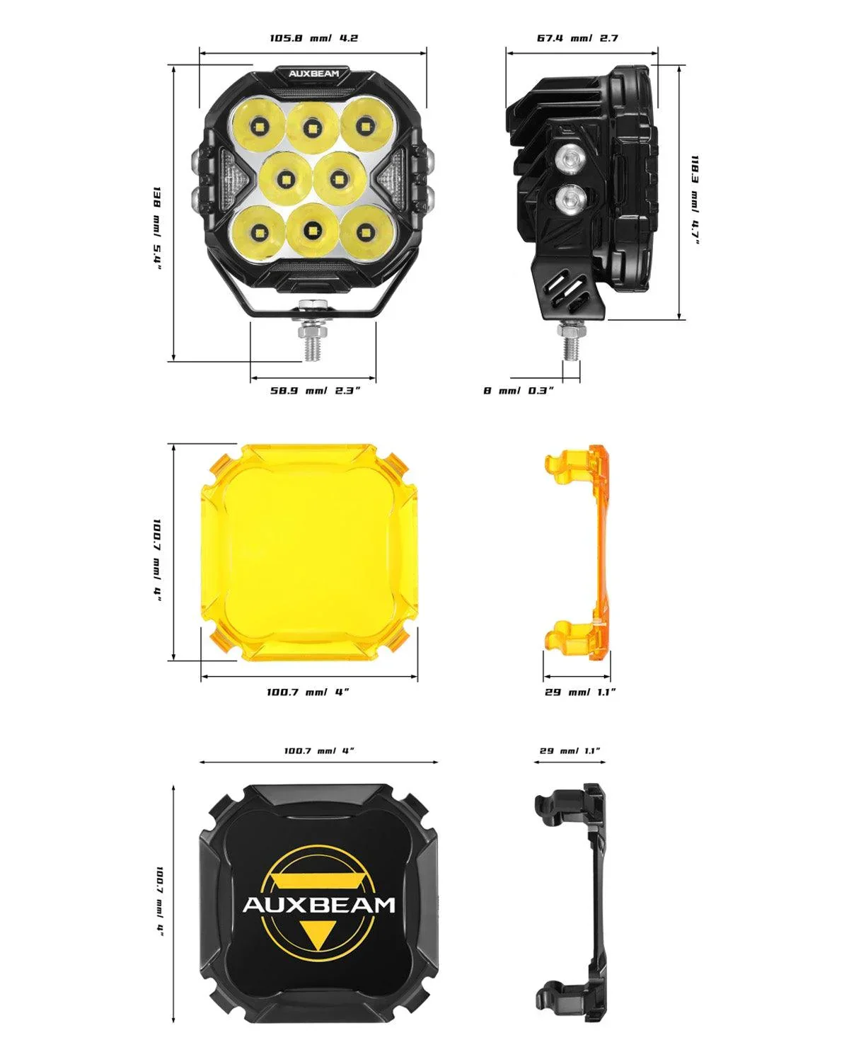 CUBE-Z Series 4 Inch LED Pod Lights Off Road Lights with White DRL & Amber Turn Signal Lights - Image 15