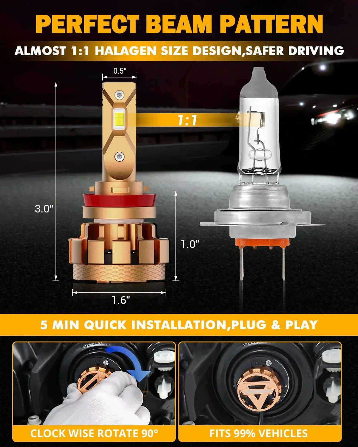 F-16 PLUS Series 18000LM 70W LED Headlight Bulbs 6000K Cool White - Image 3
