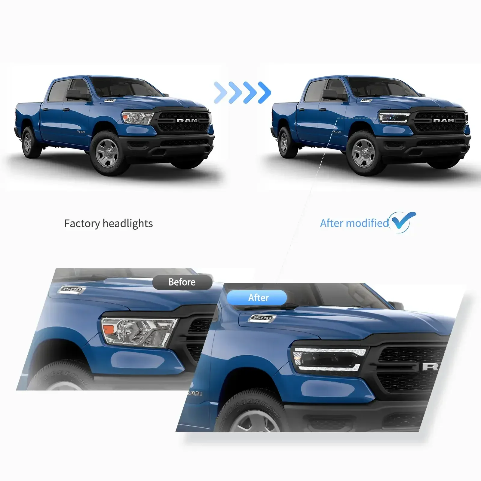 Full LED Headlight Assembly For 2019-2024 Dodge Ram 1500 - Image 8