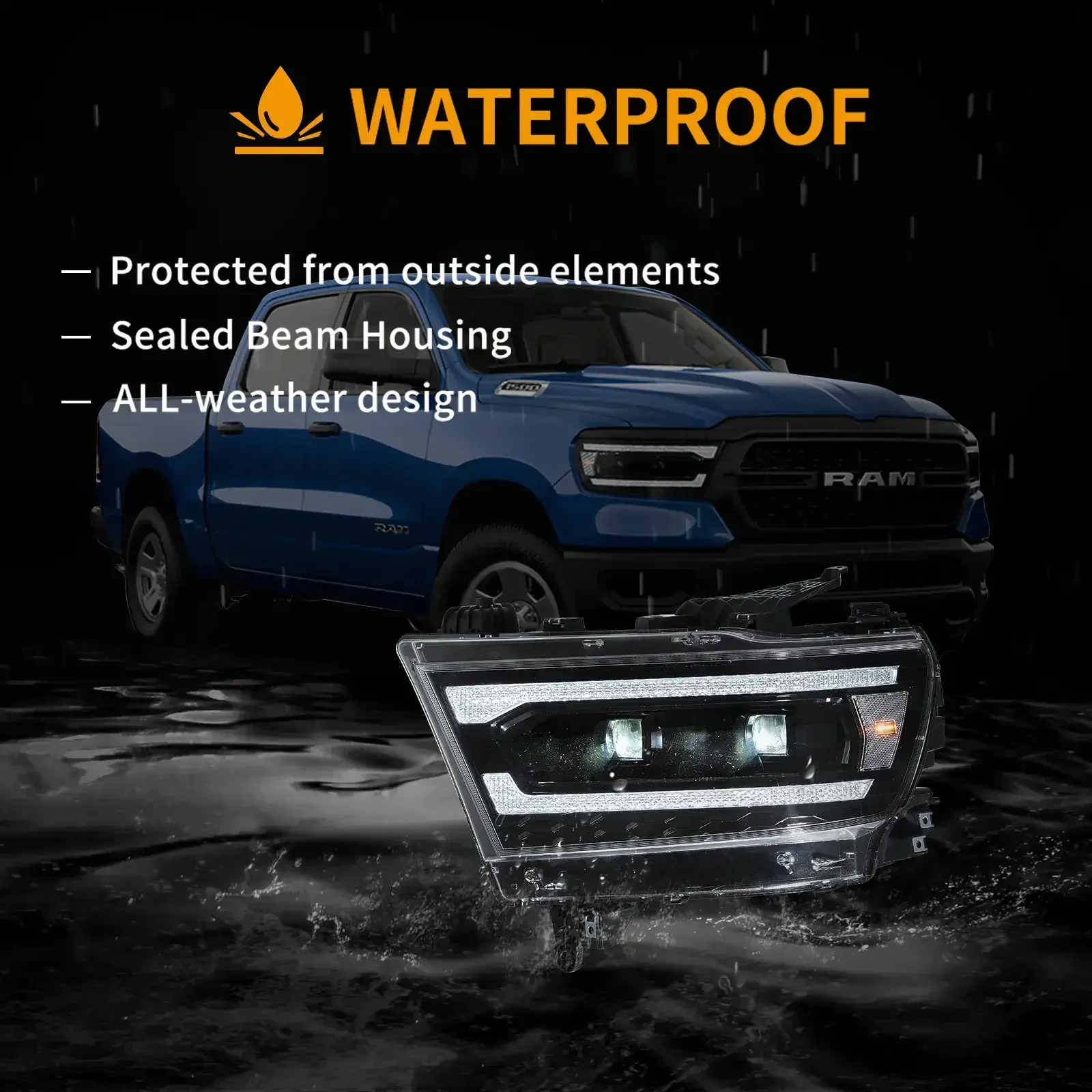Full LED Headlight Assembly For 2019-2024 Dodge Ram 1500 - Image 9