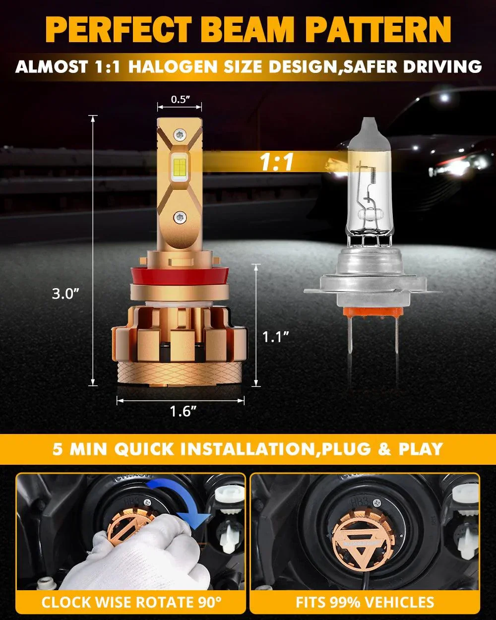 H11 LED Headlight Bulbs 70W 18000LM F-16 Plus Series Brightest 6000K Cool White | 2 Bulbs - Image 7