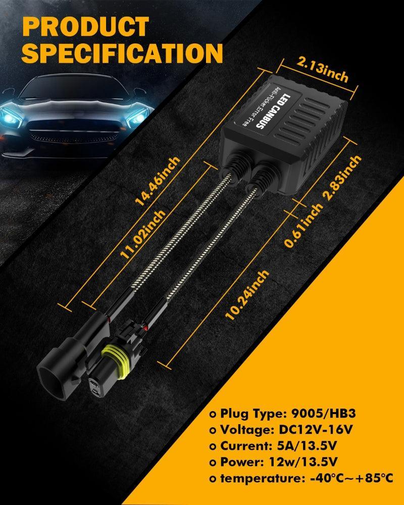 9006/HB4 C20-Model Decoder-Pro Enhanced LED Headlight Bulbs Canbus Decoder Harness Resistor Conversion Kit 2pcs/Set - Image 4