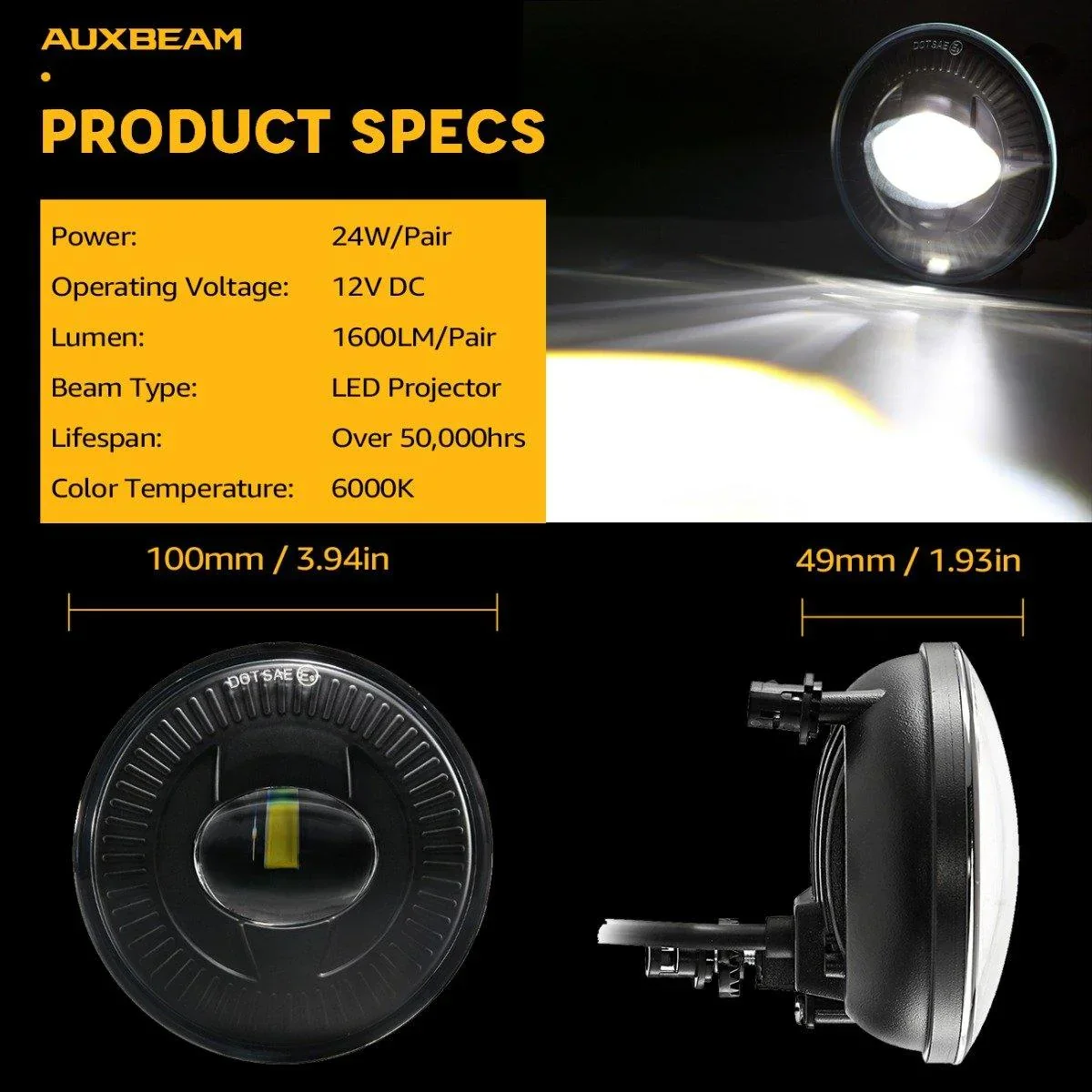 (2pcs/set) 24W Round Black LED Fog Lights 5202 for GMC Acadia 2007 2008 2009 2010 2011 2012 - Image 6