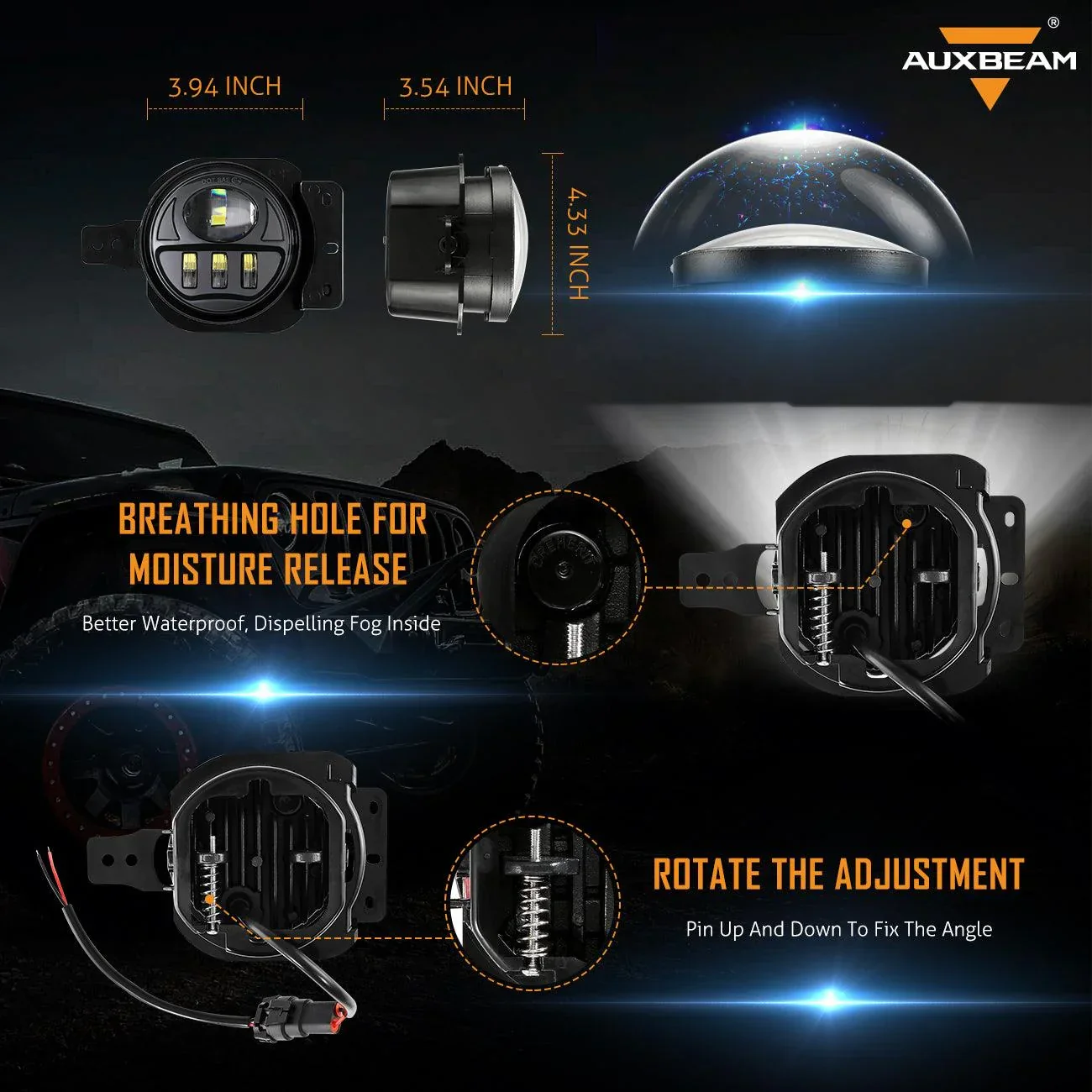 9'' Round 100W LED Headlights with DRL & 4 Inch 30W LED Fog Lights with Adapter Ring for Jeep Wrangler JL 2018-2019 - Image 6