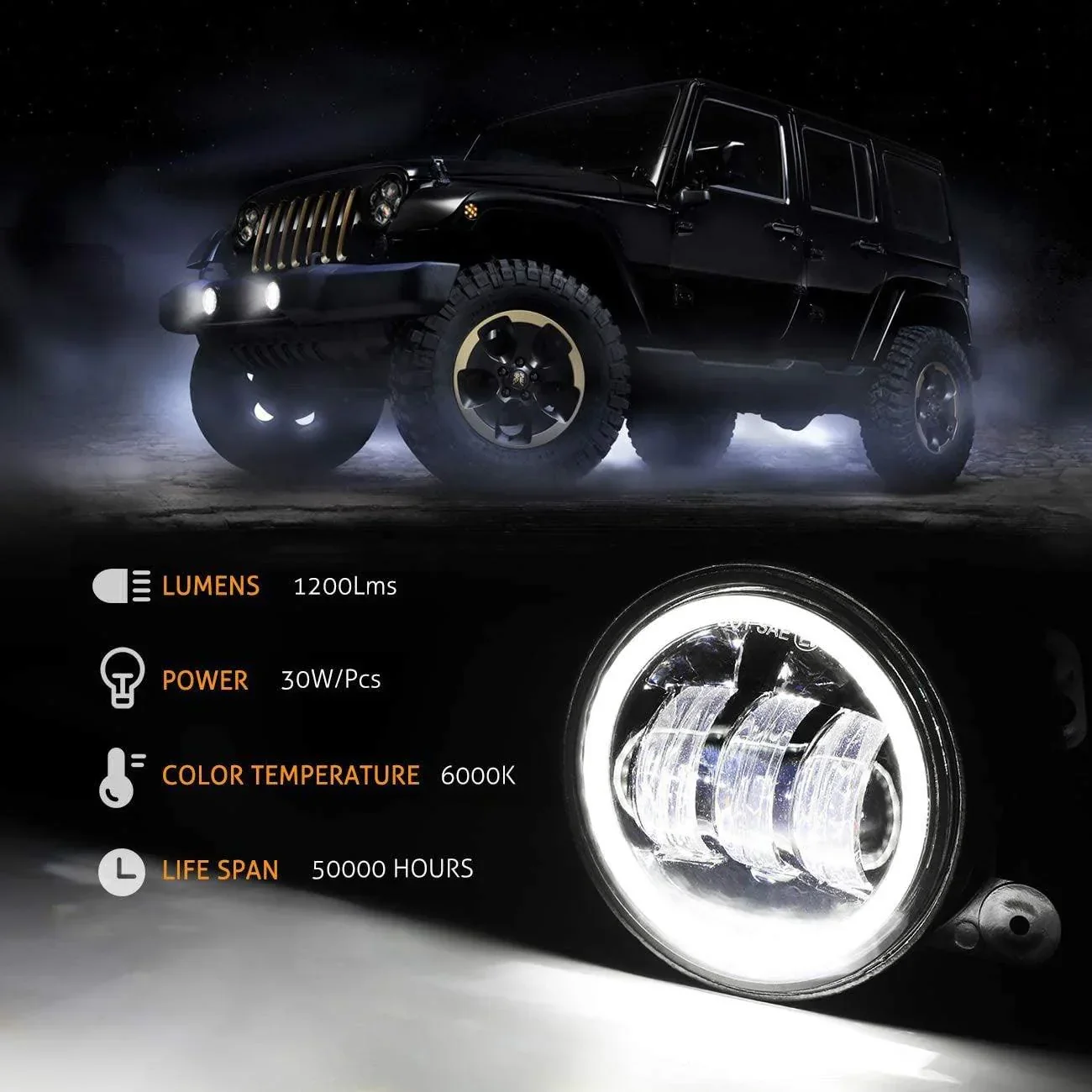7'' LED Headlight Replacement And 4'' 30W LED Fog Lights with White DRL+Amber Turn Signal For Jeep Wrangler2007-2018 JK - Image 3