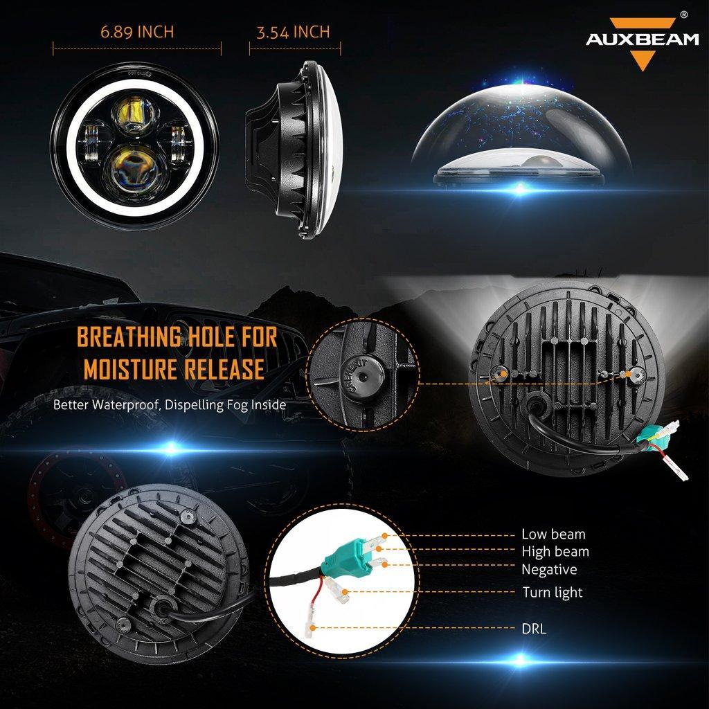 7'' LED Headlight Replacement with Halo Ring + 4'' LED Fog Light + LED Smoke Tail Light + Front Turn Signal & Fender Flares Side Marker Light for Jeep Wrangler JK - Image 3