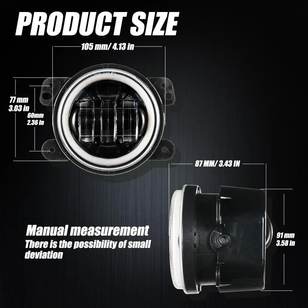 7'' LED Headlight Replacement with Halo Ring + 4'' LED Fog Light + LED Smoke Tail Light + Front Turn Signal & Fender Flares Side Marker Light for Jeep Wrangler JK - Image 6
