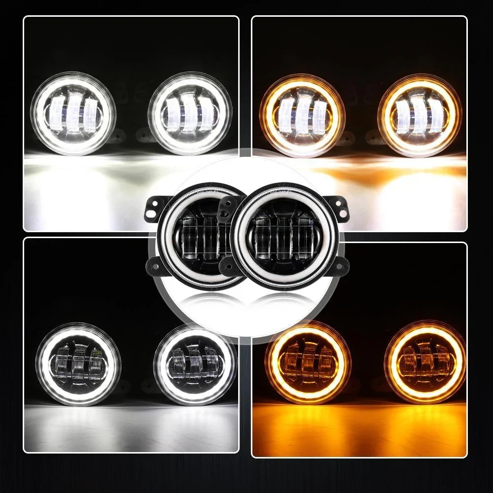 7" LED Headlight Replacement with Halo Ring + 4" LED Fog Light + Front Turn Signal & Fender Flares Side Marker Light for Jeep Wrangler JK - Image 5