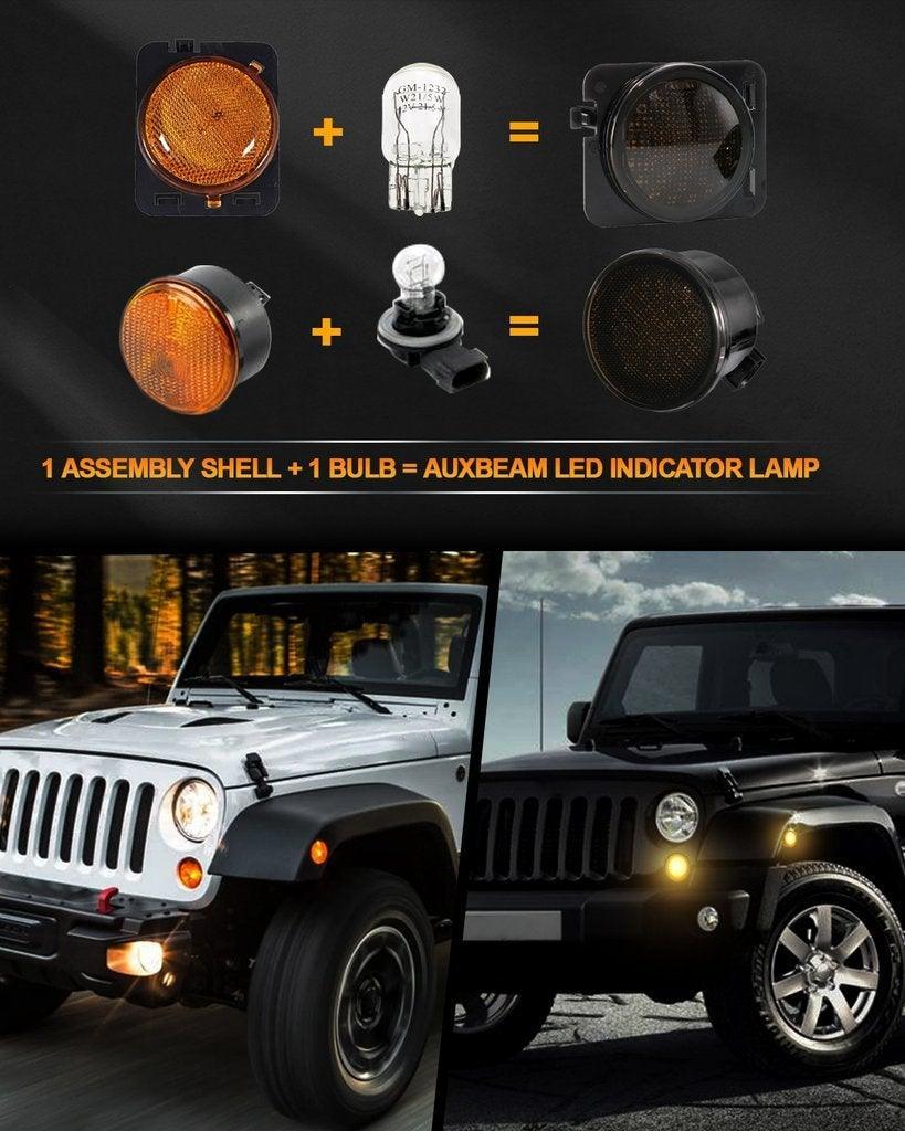 7" LED Headlight Replacement with Halo Ring + 4" LED Fog Light + Front Turn Signal & Fender Flares Side Marker Light for Jeep Wrangler JK - Image 9