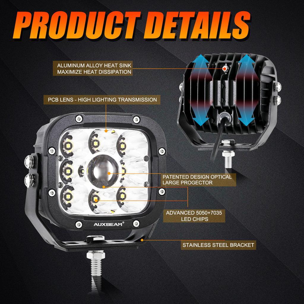 5 Inch 110W LED Driving Lights with Additional Amber Covers & 22 Inch 5D-PRO Series LED Light Bars Combo for CBR 1000rr Off Road Buggy, ATV, UTV, Truck - Image 10