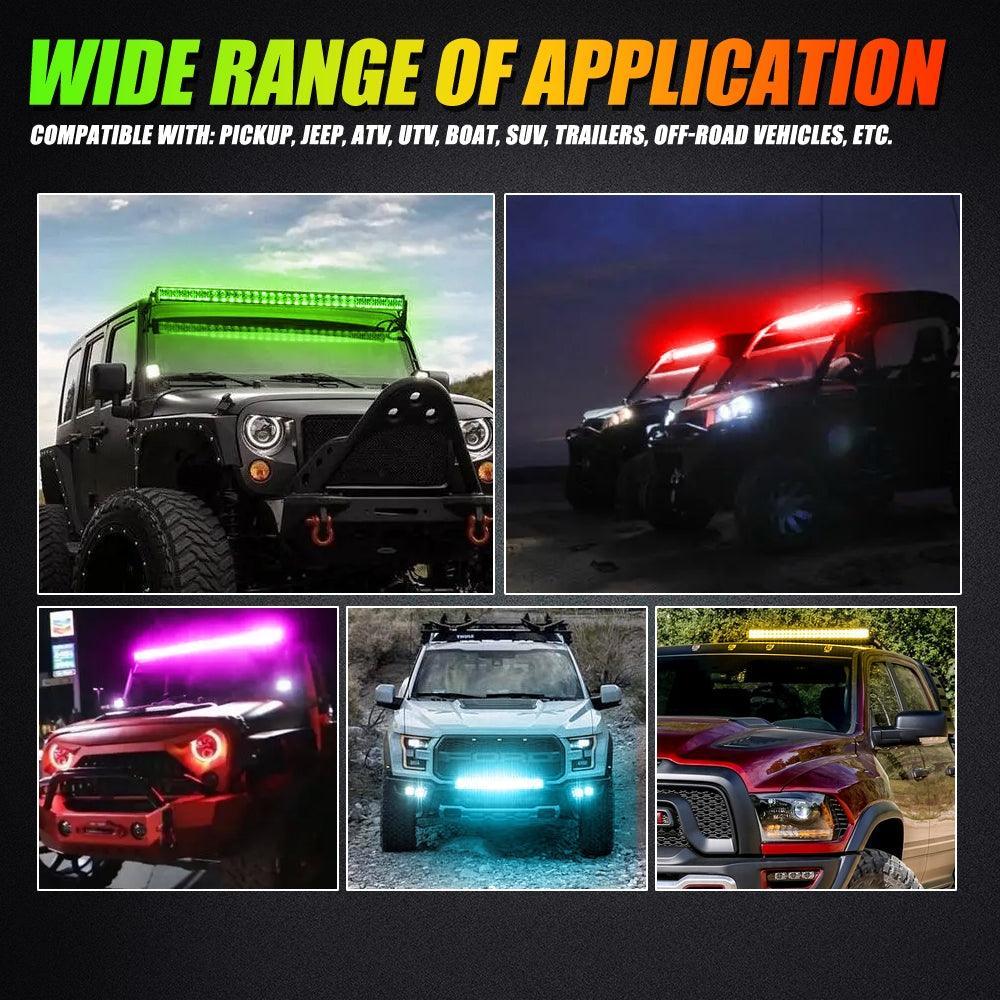New 42 Inch V-PRO Series Straight RGBW Color Changing Off Road Led Light Bar & RGB LED Rock Light Set Combo - Image 11