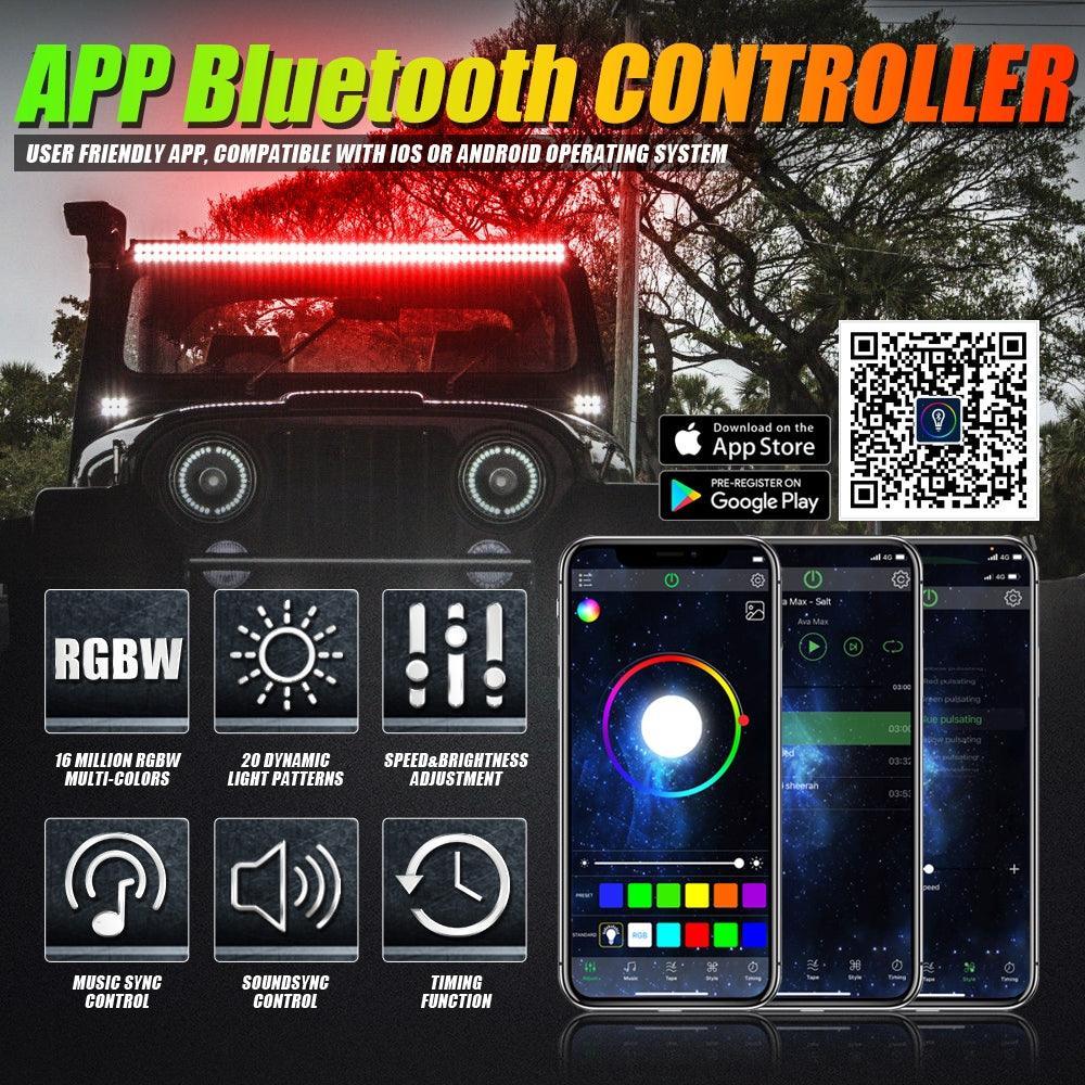 New 42 Inch V-PRO Series Straight RGBW Color Changing Off Road Led Light Bar & RGB LED Rock Light Set Combo - Image 3